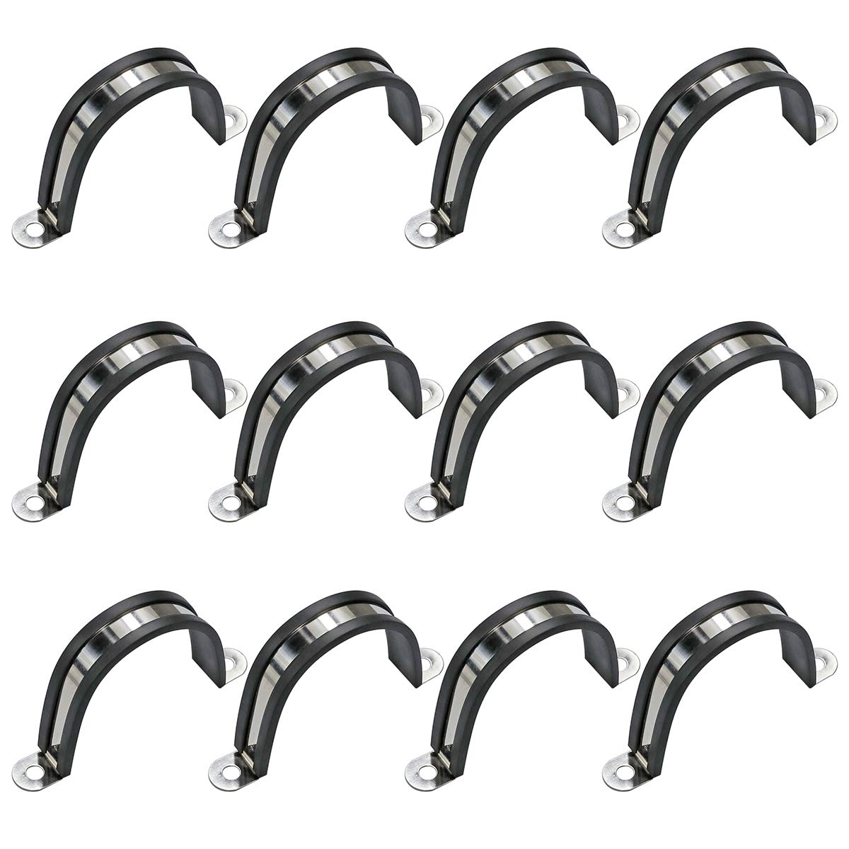 WYKA 12 Stück 100 mm ID 2 Löcher U-Tube Schellen, gummigepolsterte isolierte Rohrbänder, Edelstahl 304 Schlauchschellen, Kartenreiter, Draht, Rohr, Kabelschellen, Befestigung 3-15/16 Zoll