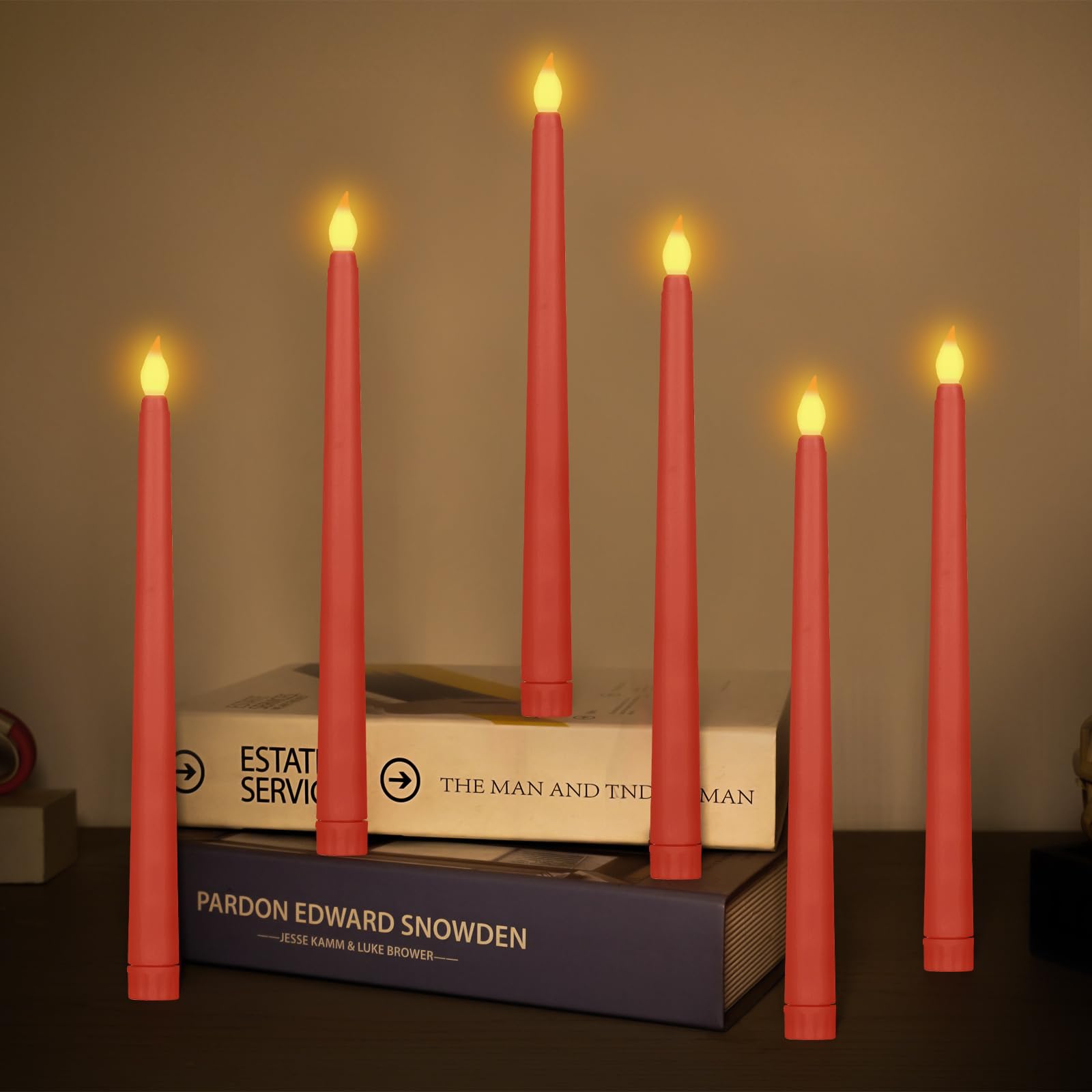Sequpr Velas LED Largas Rojas, Velas sin Llama, Velas a Pilas, Velas LED para Navidad Boda Mesa Cumpleaños Fiesta Iglesia Hogar Decoración, 6 Piezas