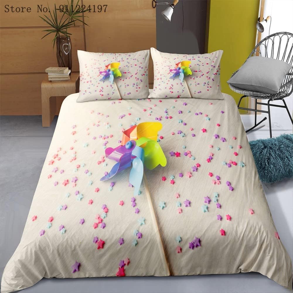Housse de couette 2 personnes moulin à vent doux microfibre parure de lit adulte 220x240 cm