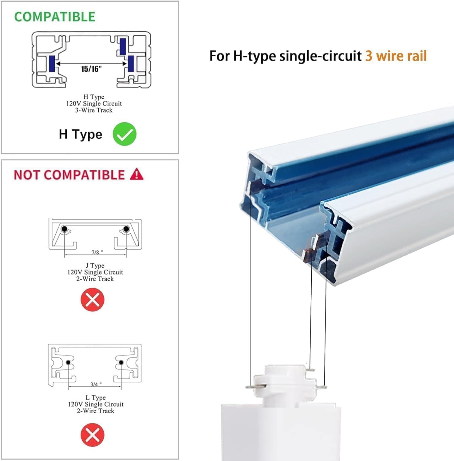 H Type White Track Lighting Rail Kit, 26.24FT(3.28 * 8) Track Lighting System Single Circuit 120V H Track Rail with I Connectors, Live End Feed Connectors and Switch Cable