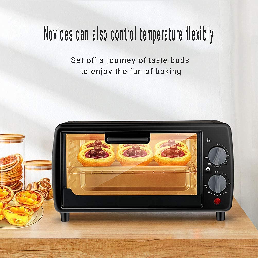 Mini Forno Elettrico da 9 Litri, Forno Multifunzione a convezione da appoggio, tostapane, girarrosto Elettrico, Finitura in Acciaio Inossidabile (Nero) (Nero) estetico e Pratico