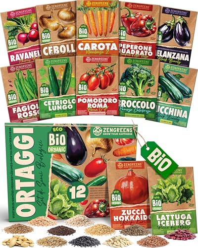 ZenGreens® - Set di semi di verdure bio - 12 varietà per una facile coltivazione in giardino, sul balcone o in un'aiuola rialzata - Sementi di ortaggi
