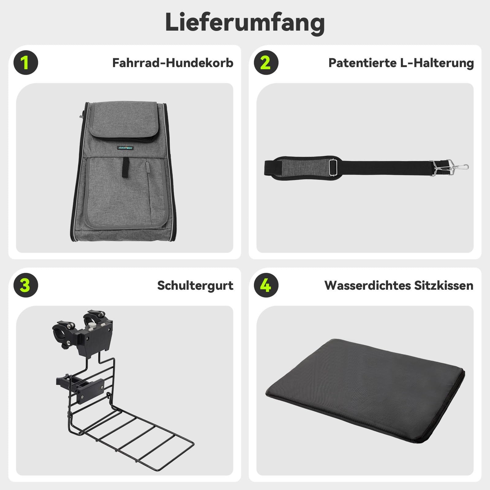 Hundekorb Fahrrad Vorne bis 10KG mit Robuste L-förmige Halterung Φ80mm, Faltbarer Atmungsaktiver Hundefahrradkorb 4 in 1 Rucksack Schultertasche Autositz, Bequemes Kissen, Reflektorstreifen