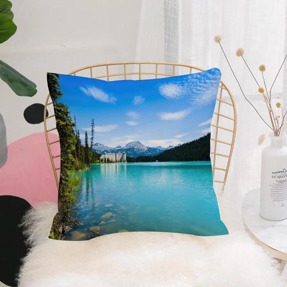 HYOSXW Cushion Cover,Throw Pillow Case Home Decorative for Living Room Bedroom Sofa Chair 16X16 Inch,Lake Decor,Photo of Historical Ancient Castle by the Crystal Color Lake Canadia,Pillowcase 40X40cm