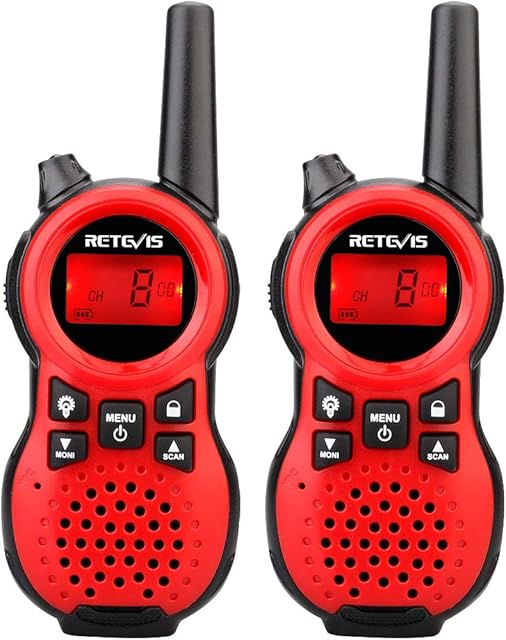 Retevis RT638 Walkie Talkie Rechargeable, Walkie Talkie Kids with 16 Channels Flashlight, Two Way Radio, Toys, Skiing, Party, Outdoor Adventures, Camping, Hiking (1 Pair, Red)