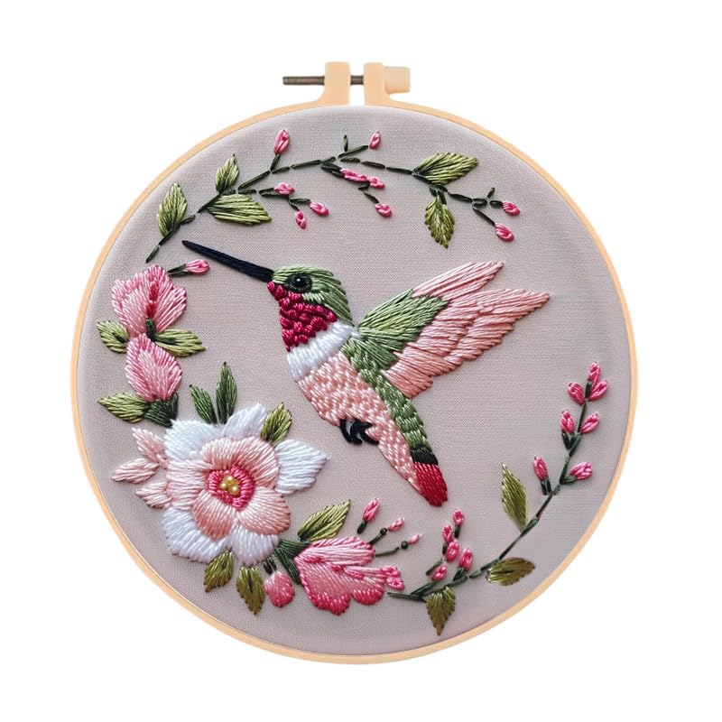 Huacan Embroidery Kits for Beginners DIY Embroidery Starter Kit with Instruction (Flower), color