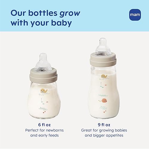 Vista 6 de MAM Biberones de vidrio premium para bebé, cambio fácil entre pecho y biberón, flujo medio Feel Good, artículos esenciales imprescindibles