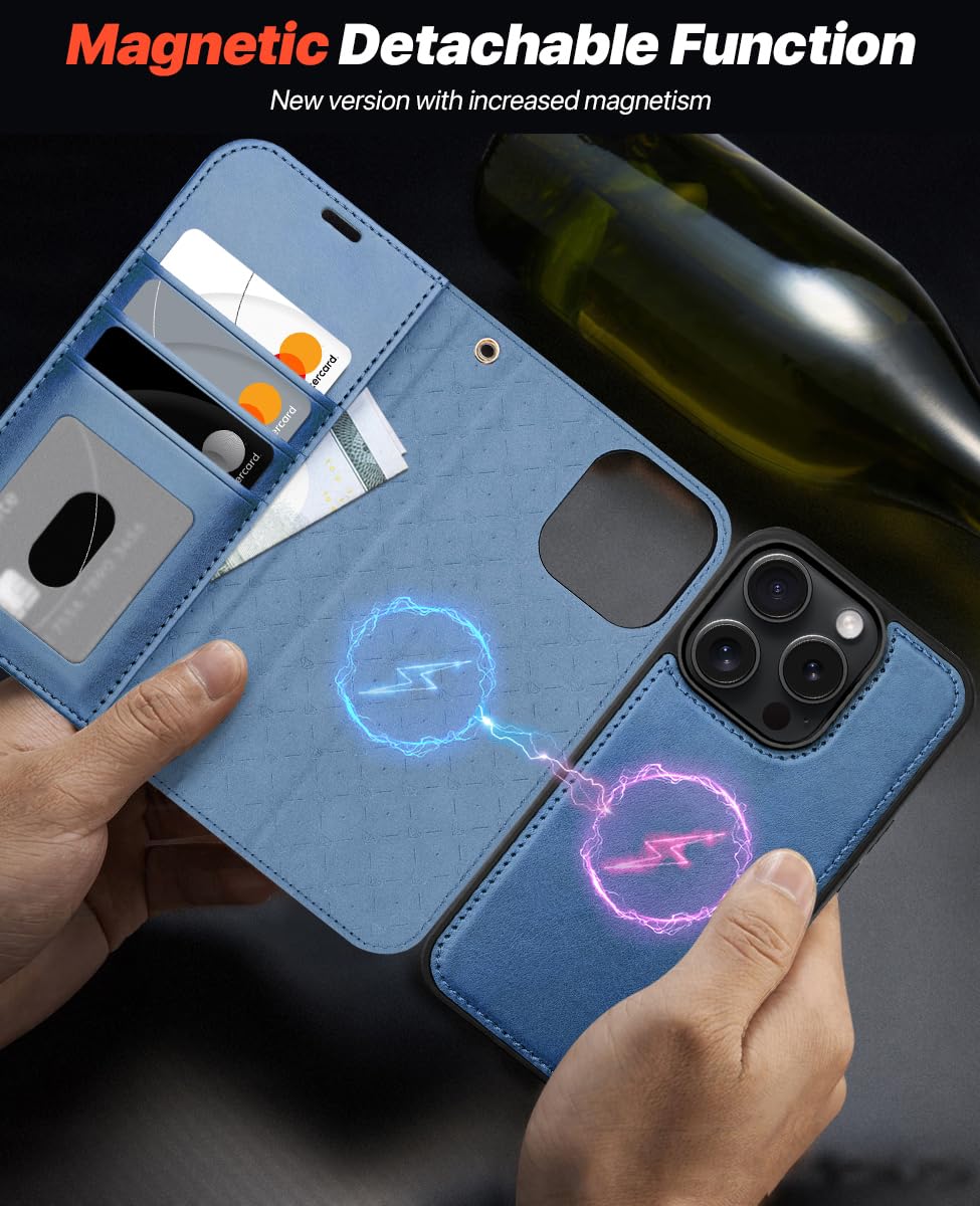 OCASE for iPhone 16 Pro Case, Detachable 2 in 1 PU Leather Wallet Case with RFID Blocking, Wireless Charging, Card Holders - Image 3