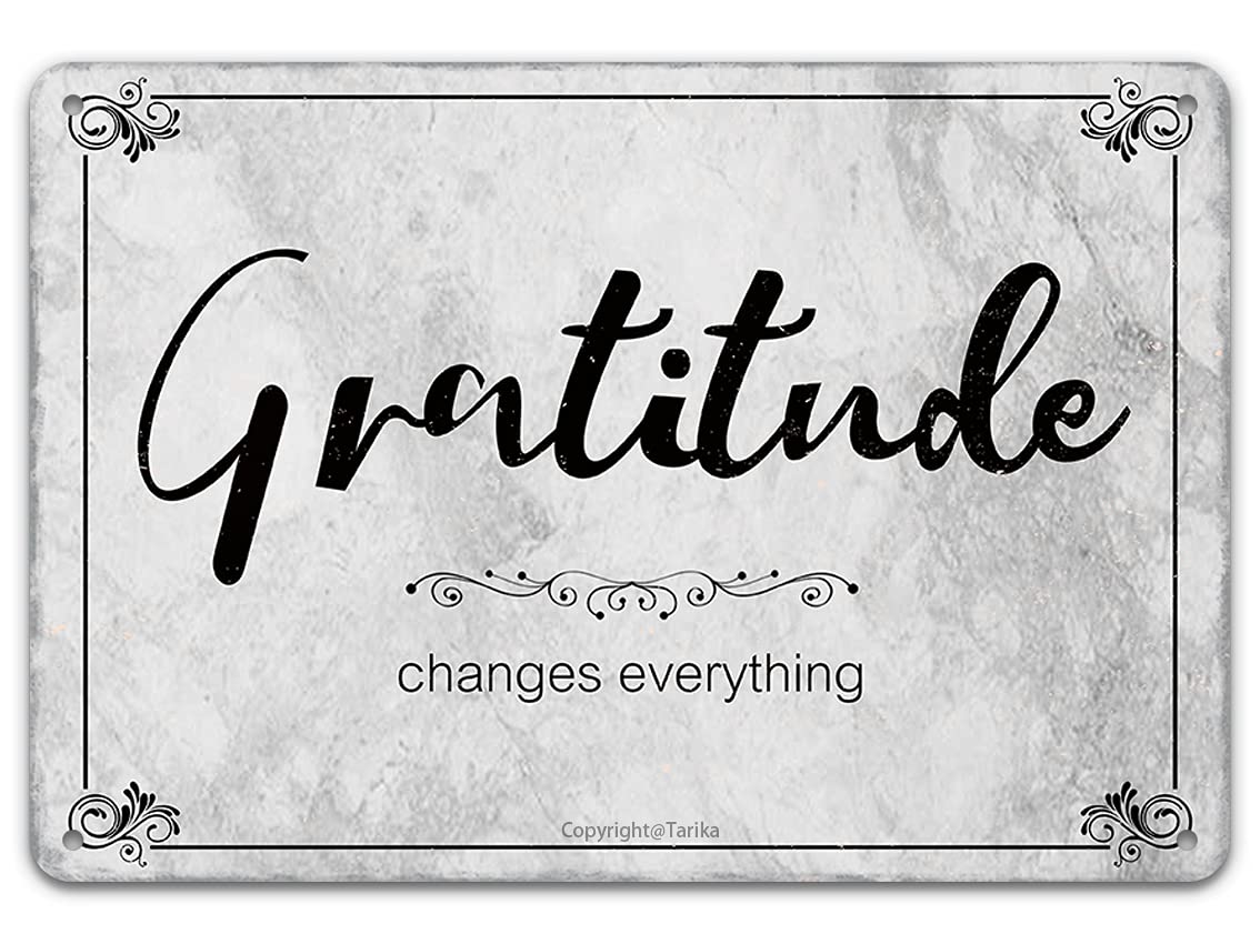 Tarika Gratitude Change Everything Metal Signs, 12" x 8" Wall Hanging Decor Art, Retro Farmhouse Tabletop Block Sign for Mantel Shelf