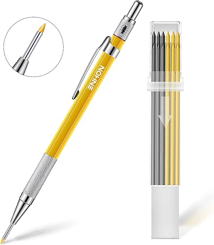 Vista 16 de Enhon Juego de lápices de carpintero mecánico de 0.079 pulgadas con 12 recambios de marcadores y sacapuntas, herramienta de marcado de carpintería