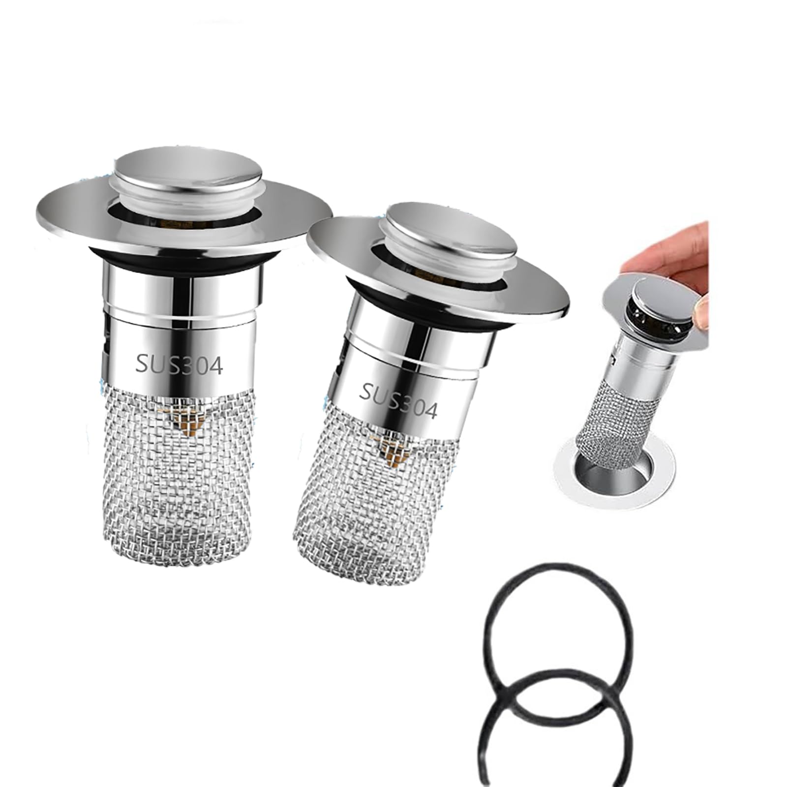 Bouchon évier Anti-odeur 33-40mm Pop Up Bouchon De Lavabo Universel Pop-up - 2 Pièces Inox + Filtres Anti-bouchons - Pour évier, Baignoire, Cuisine - Taille 33-40 Mm Attrape Cheveux Douche