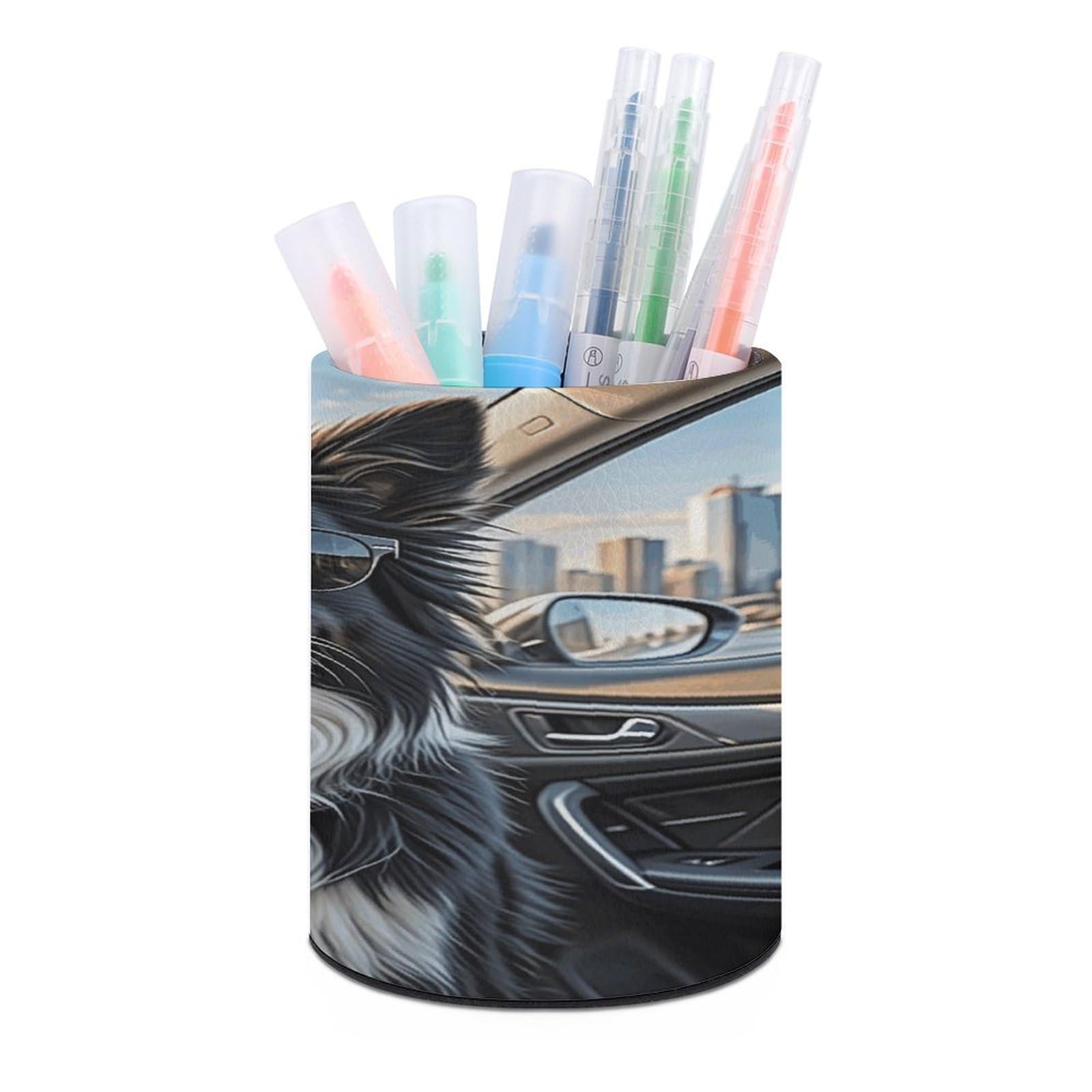 VstaDank Border Collie Dog Pen Holder for Desk Makeup Brush Holders Stylish Pen Cup Cute Pencil Cup Round Pencil Holder Decor Brush Scissor Holders for Multifunctional Office Supplies