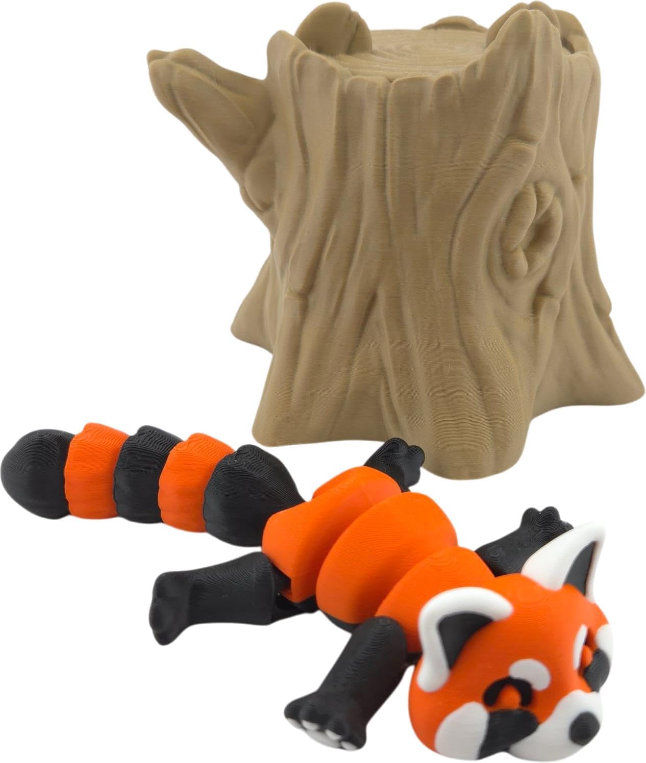 Articulated Red Panda - 3D Printed Flexible Fidget Toy | Stress & Anxiety Relief | Desk & Home Decor | Optional Trash Can or Dumpster (Red Panda with Stump)