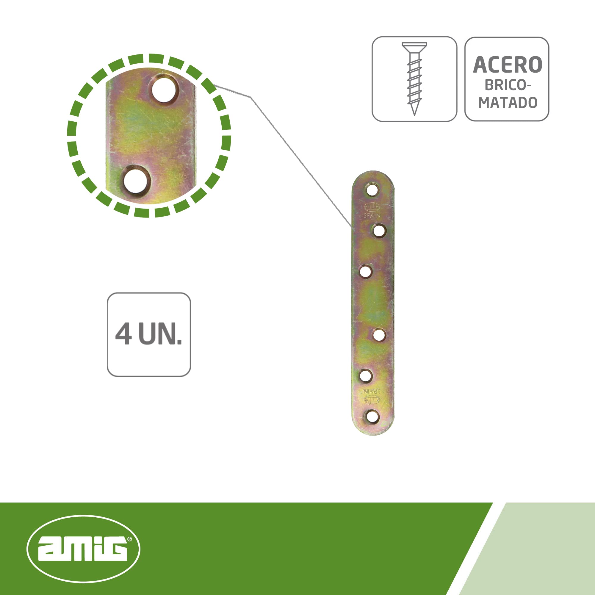 Amig - Pack of 4 Bichromated Steel Reinforcement Plates Mod.2, Multicoloured, 120 x 19 x 2 mm - Image 3