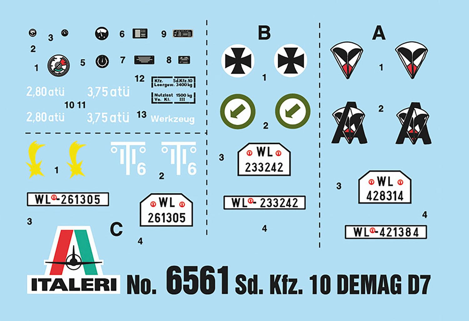 Platz IT6561 IT6561 1/35 WW2 niemiecki Sd.Kfz.10 Demag D7 Descent Hunters figurka, zawiera 4 modele plastikowe