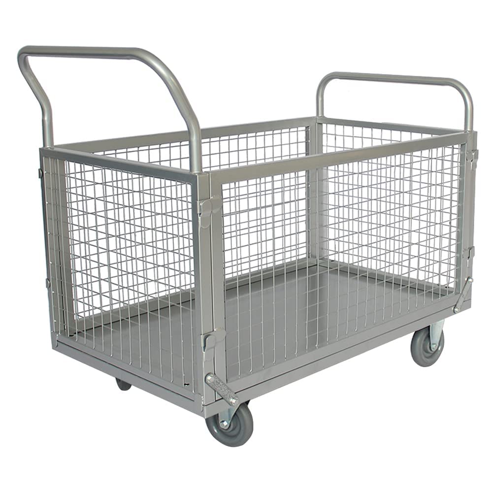 4 in 1 Carrello con Ruote Portatutto 400 kg Griglia Laterale Rimovibile Ruote Girevoli con Freno, Carrello da Trasporto Lavoro Carrelli a Piattaforma Caricatore Pieghevole Industriale