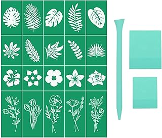 DGAGA Silk Screen Stencils,3PCS Mini Squeegees,Flower and Leaf Self Adhesive Silk Screen Stencils Reusable,Plant Mesh Stencil for Chalk Paste Screen Printing Stencils for Painting on Wood,Chalkboard