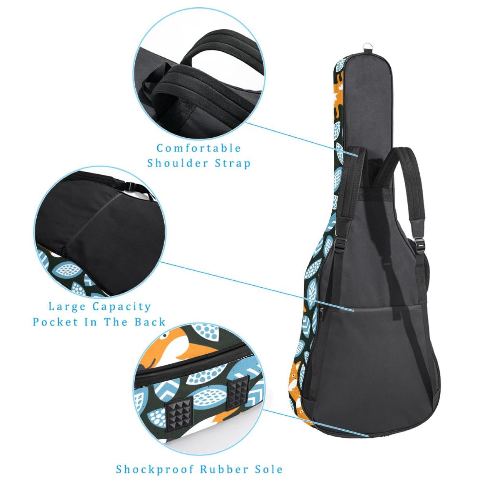 Torba na gitarę akustyczną wodoodporny plecak na gitarę grubo miękki wyściełany lis klasyczna obudowa na gitarę, wielobarwny, 42.9x16.9x4.7 in, Organizer do torby