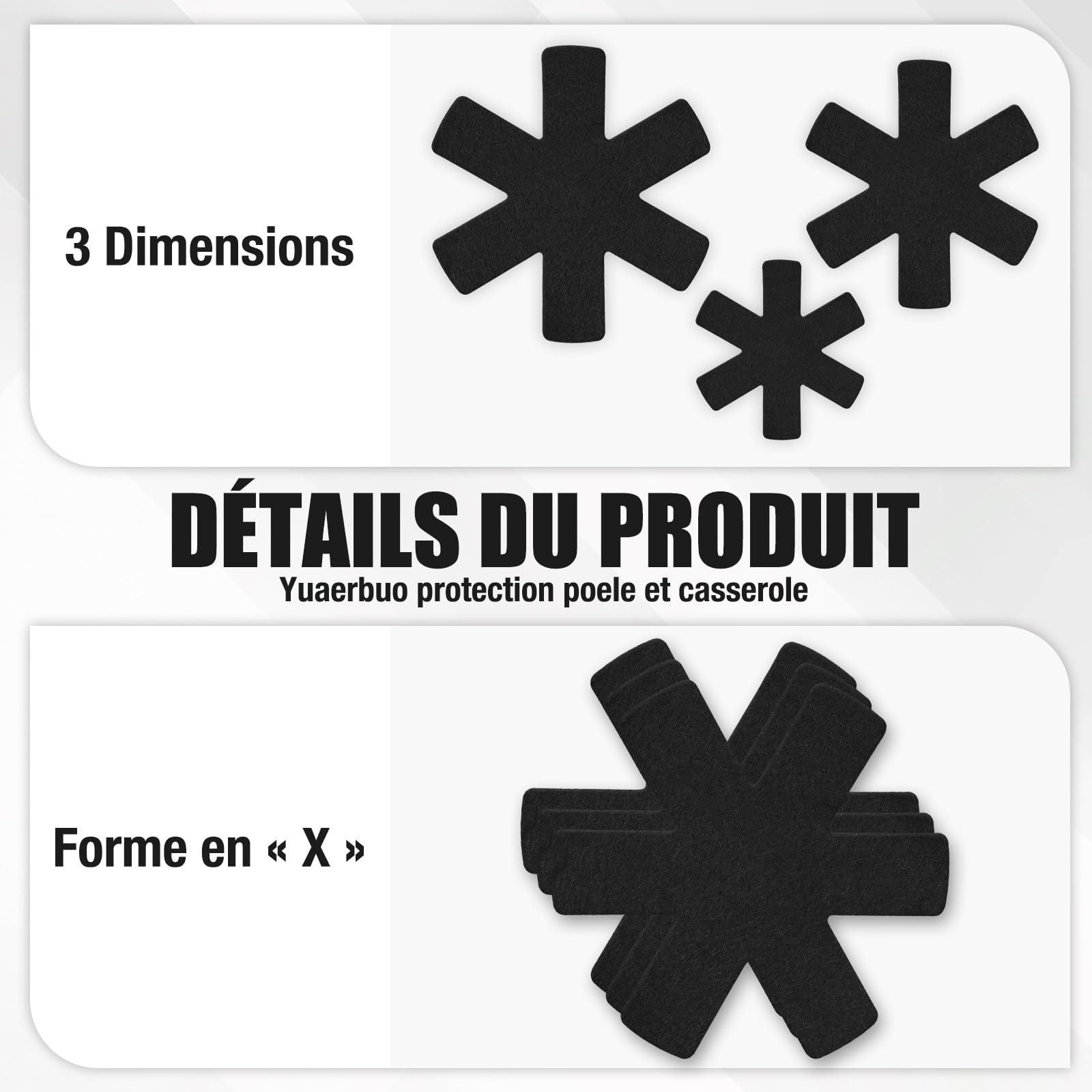 9 PCS Protection Poele et Casserole, Protege Casserole et Poele, Protège-Poêles en Feutre, Coussinets D'intercalaire Séparé, Protege Poele Feutrine Protection, 38 30 20 cm (Noir)