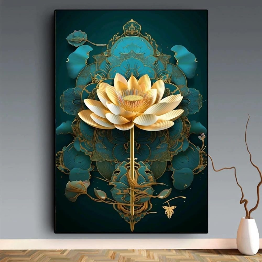 DFZEWKI Canvas Painting Lotus Flower Zen Meditation Posters and Prints Floral Modern Wall Art for Living Room Home Decoration(50x75cm(20x30in)/No frame)