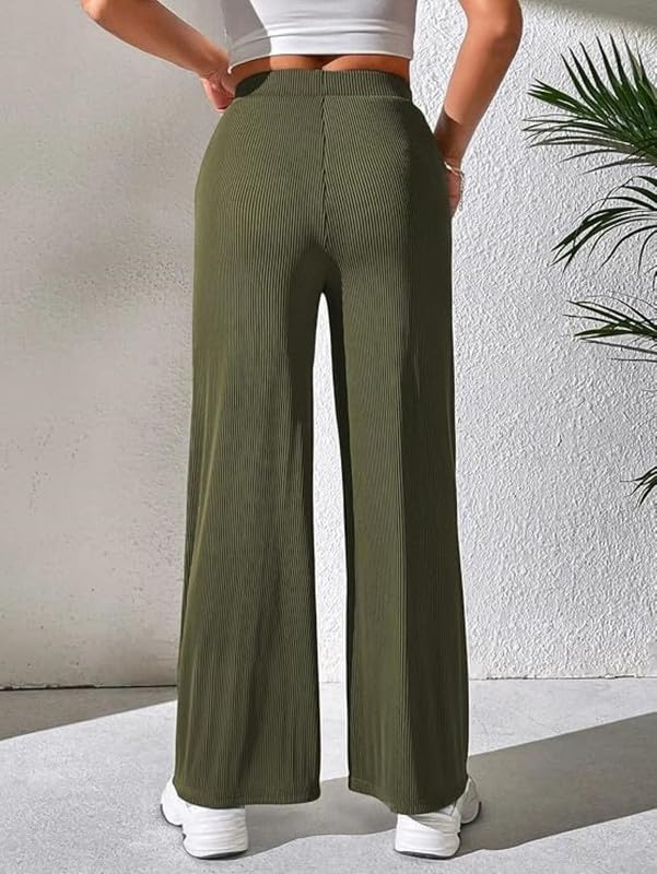 Image of Bhochi Western Trousers Pants for Women | Stretchable Yoga Pants | Boot Cut Ribbed Trouser| Bell Bottom Trousers for Women