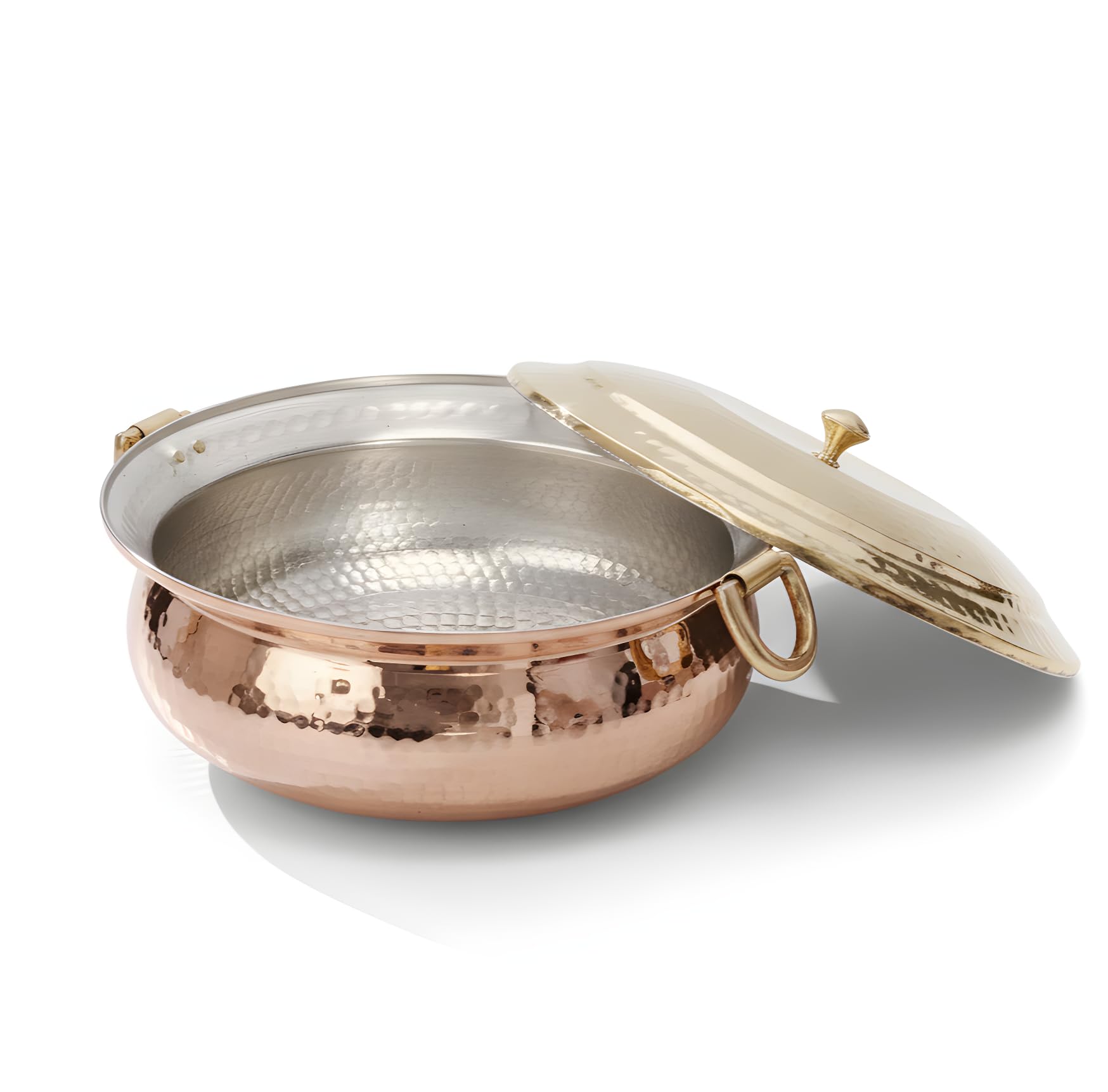 P-TAL Copper Braiser with Lid, Wide and Shallow Copper Cooking Pot 100% PureCopper Hammered Lagaan for Ayurvedic Health Benefits