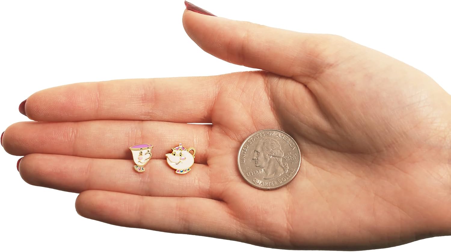 Disney Beauty and the Beast Chip and Mrs. Potts Mismatched Stud Earrings, Sterling Silver
