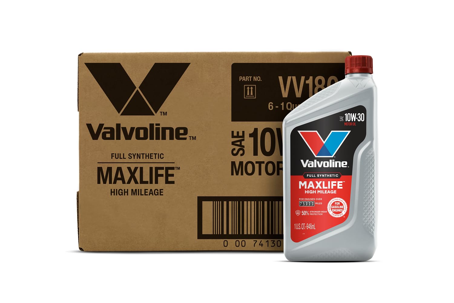 Valvoline Full Synthetic High Mileage with MaxLife Technology SAE 10W-30 Motor Oil 1 QT, Case of 6