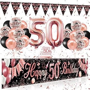 50 Geburtstag Deko Frauen, Extra Lange Banner Wimpel Girlande 30 Geburtstag Frau, Luftballons 50 Geburtstag Rosegold…