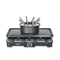 SEVERIN Raclette Grill e Fonduta 2in1, 1400W, 8 Padelline, 8 Spatole e 8 Forchette, Piastra Ceramica, Temperatura Regolabile, Cavo Lungo 195 cm, 42,0 x 28,0 x 12,0 cm, Nero – RG 2347