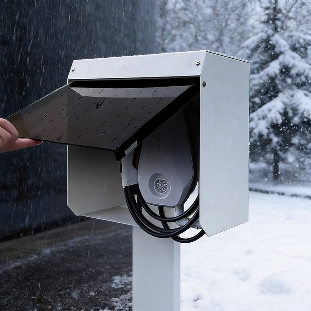 Wetterschutz Schutzdach Für Ev- Und Phev-autoladegeräte,Überdachung für Elektroauto-Ladestation aus Edelstahl,outdoor-wasserdichte Staubdichte Regendichte Ladeschalenabdeckung (45x50x25cm)