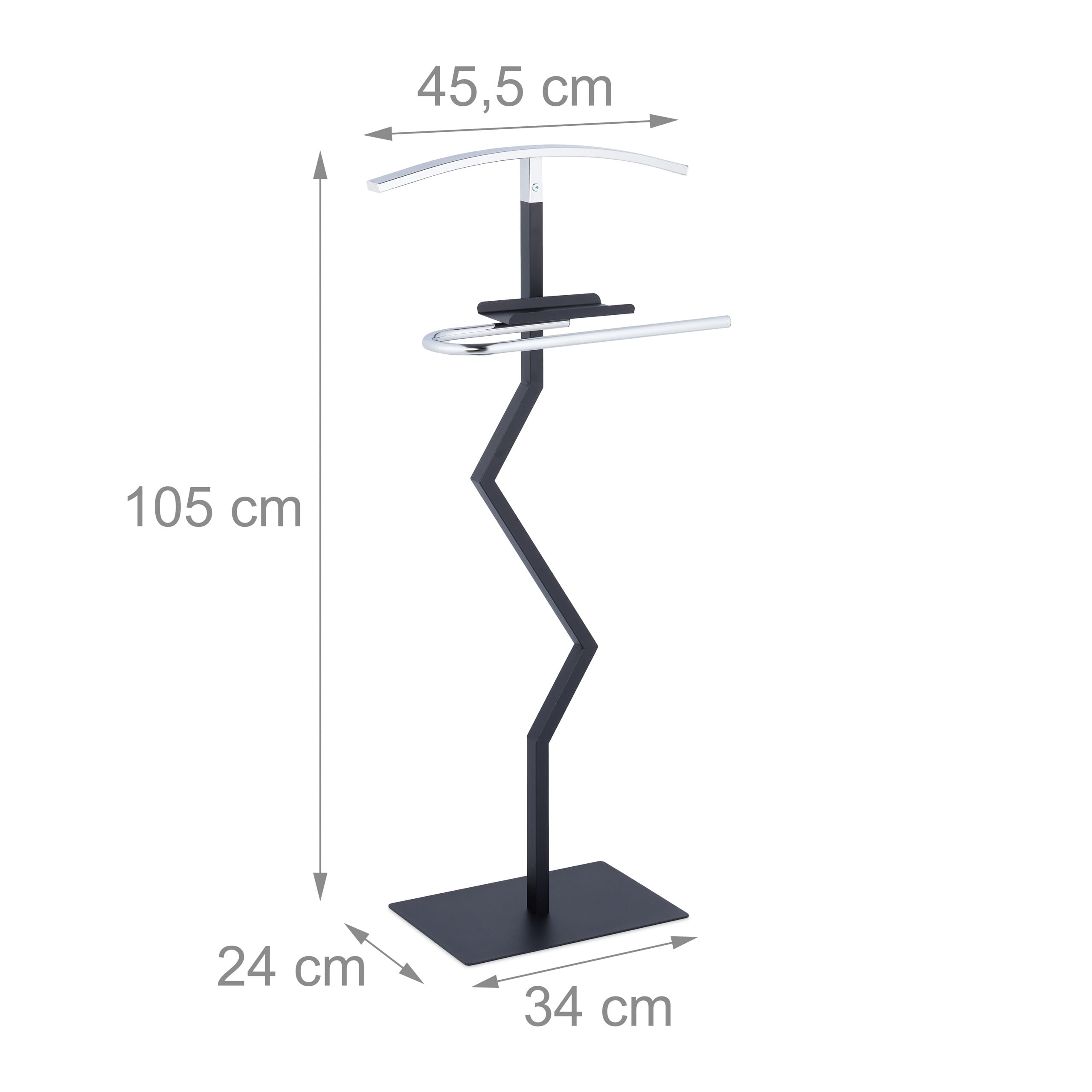 Relaxdays Servo Muto da Camera, Appendiabiti per Giacca e Pantalone, con Ripiano, 105x45,5x24 cm, Acciaio, Nero Argento