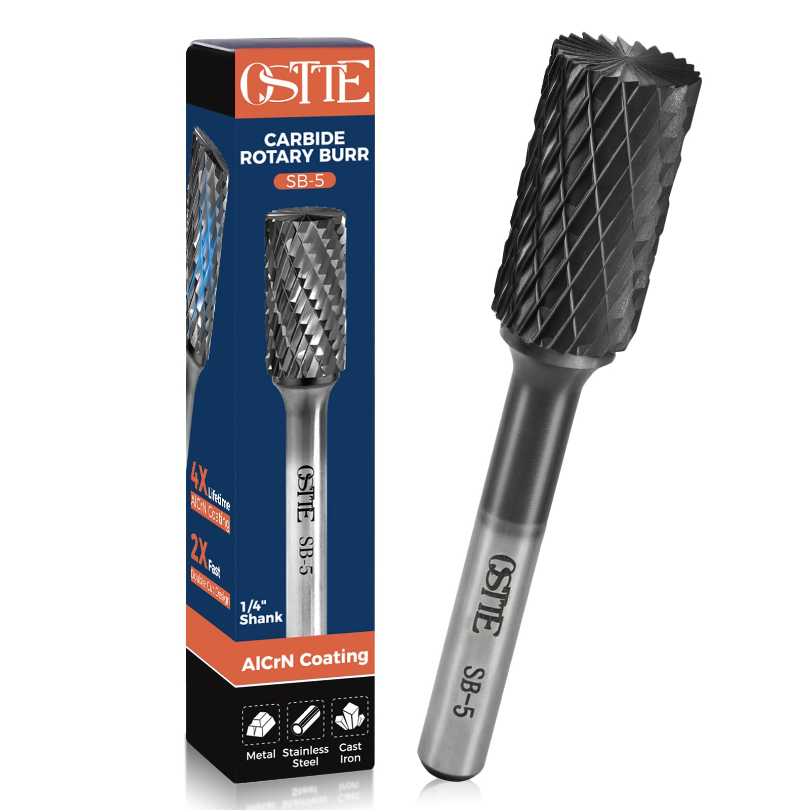 1Pcs AlCrN Carbide Burr (Pro), Double Cut for Hard Metal Working, SB-5