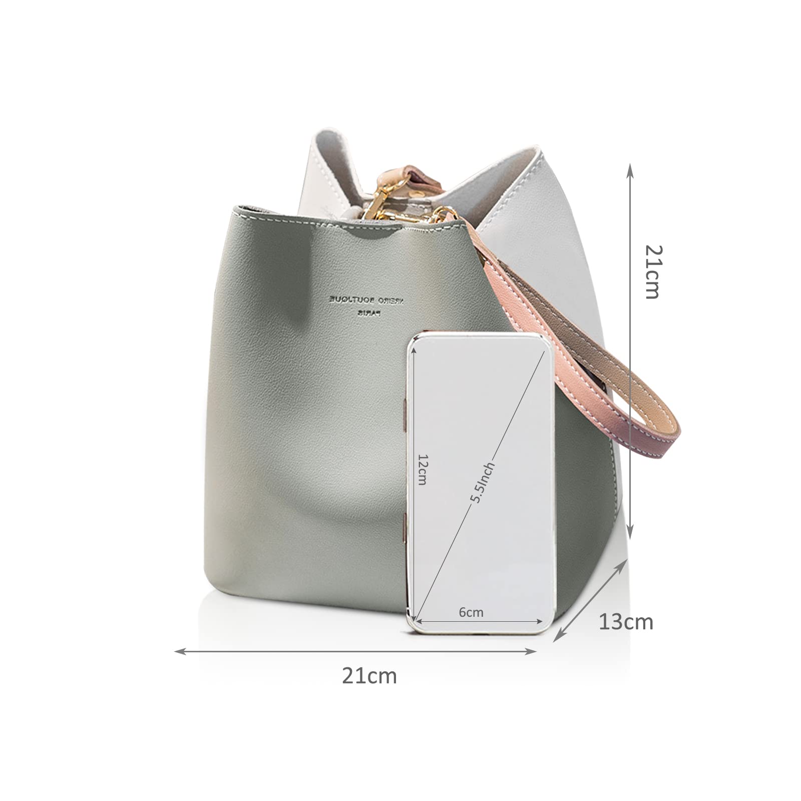 NICOLE & DORIS Bolso de Mujer de Moda Bandolera Colores Contrastantes Bolso Cubo Mujer de Crossbody Bolsa de Uso Diario Diseño Gris