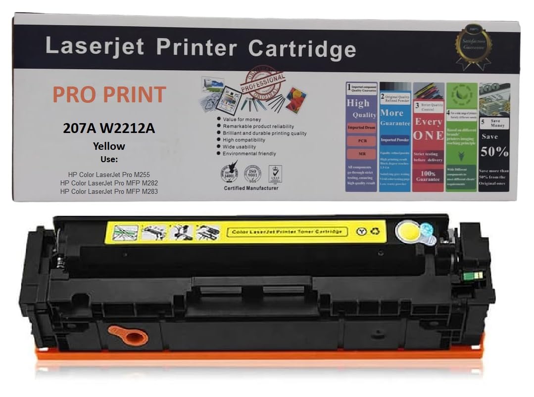 Pro Print 207A W2212A Toner Cartridge Compatible With HP Color Laserjet Pro MFP M283fdw, MFP M283fdn, MFP M282nw, HP Color Laserjet Pro M255dw, M255nw (W2212A Yellow)