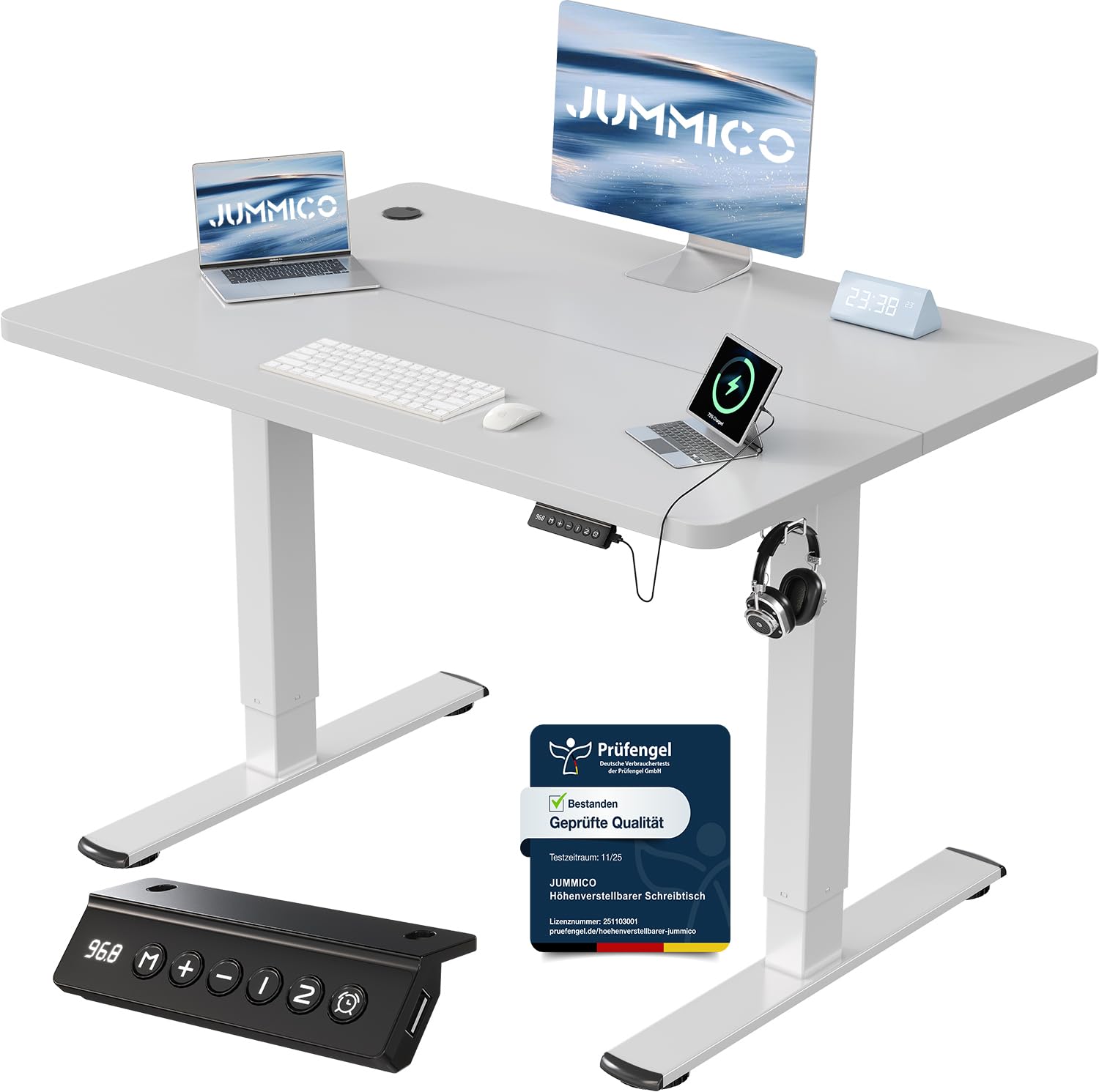 JUMMICO Höhenverstellbarer Schreibtisch mit USB-Ladeanschluss,Schreibtisch Höhenverstellbar Elektrisch 180 x 80 cm, Steh-Sitz Tisch Stehpult Verstellbarer Computertisch,Standing Desk,Grau