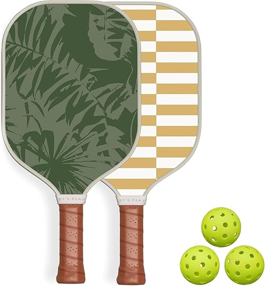 Recess Premium Pickleball Paddle Set (2 Paddles & 3 Balls) - Strong & Durable Fiberglass Surface, Lightweight, Honeycomb Core & Comfort Grip Handles - USAPA Approved