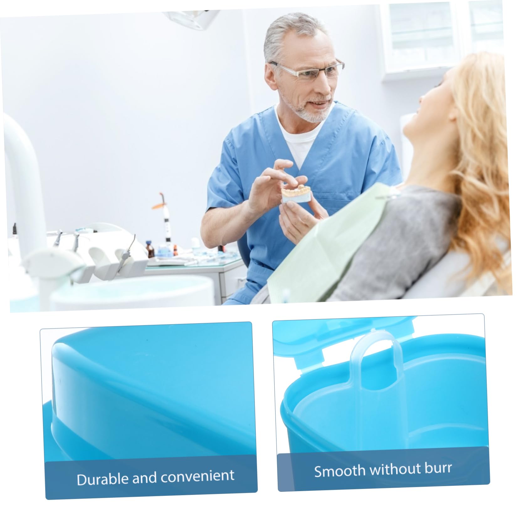 PP Boîte Bleu Mini Dentaire avec Filet pour Prothèse Suspendu
