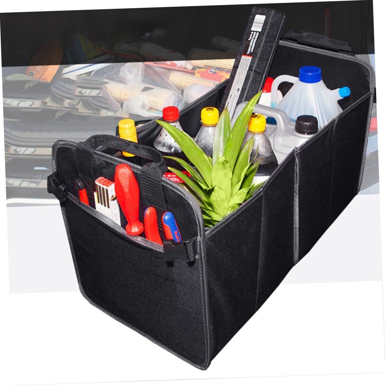 Gatuida Organizer per Bagagliaio Auto Multi-scomparto in Poliestere Oxford Tasche Laterali in Rete per Emergenze e Attrezzi Ripiegabile