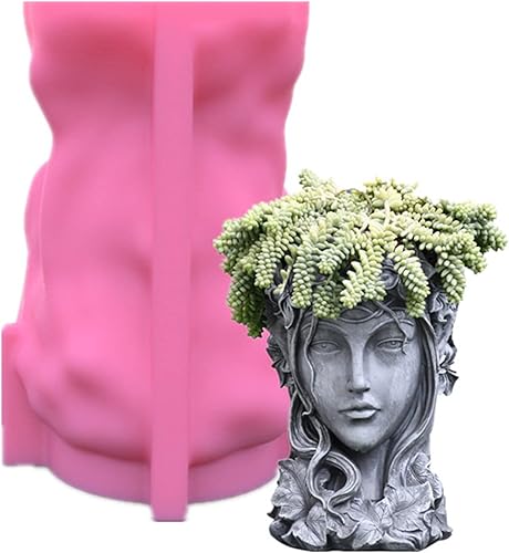 appuivbt Molde de resina para maceta de cabeza de diosa, molde de silicona para arcilla polimérica, hormigón, cemento, resina de fundición para