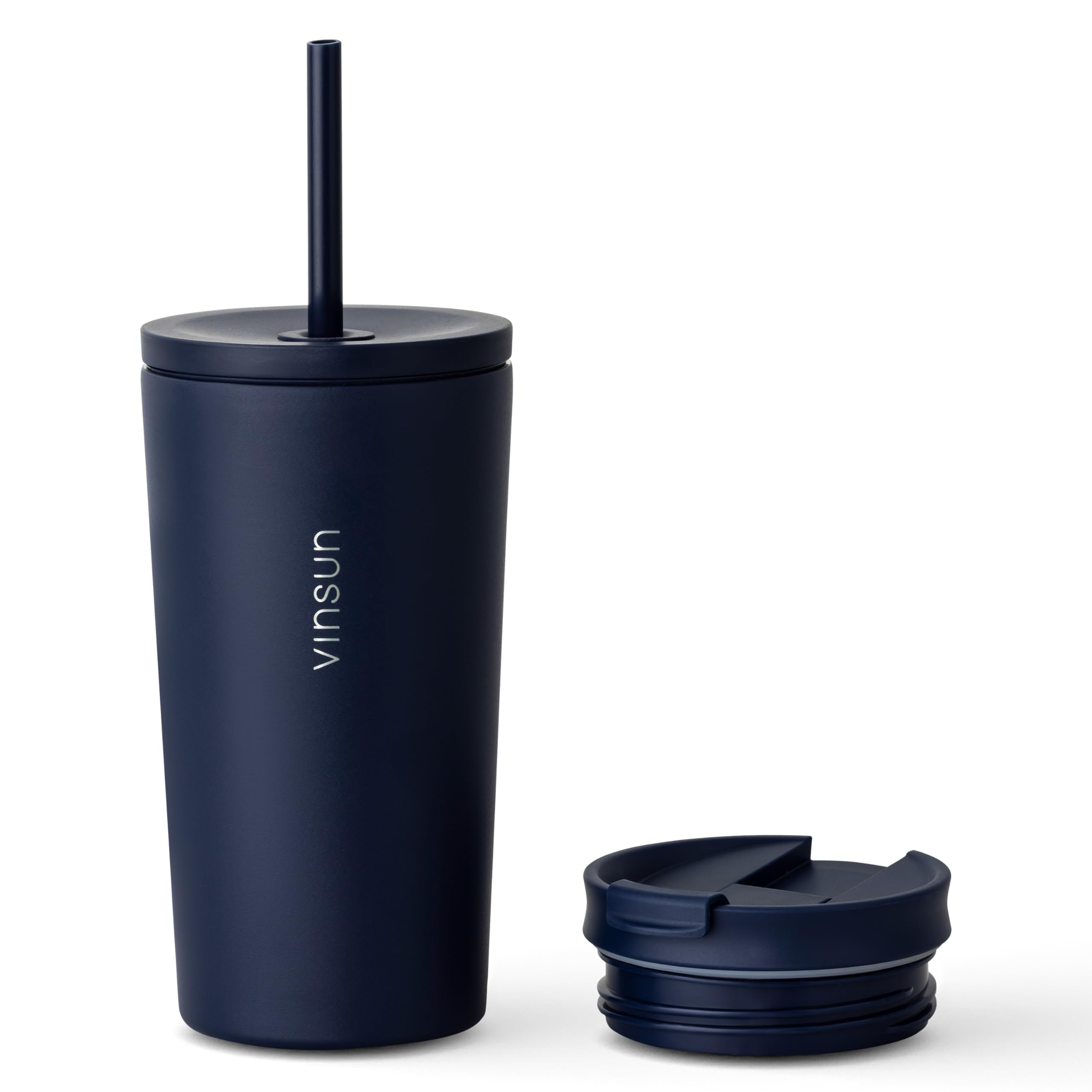 VINSUN Thermobecher mit Strohhalm 480ml - Edelstahl, auslaufsicher, doppelwandig isoliert, Heiß & Kaltgetränke - Kaffee Trinkbecher mit zwei Deckeln