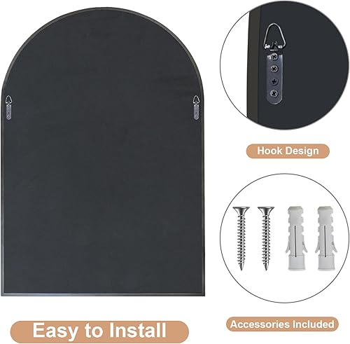 Miniatura 6 de Espejo de pared de arco con marco de cuentas, espejo de baño dorado de 24 x 36 pulgadas, espejo decorativo adornado para sala de estar, baño,