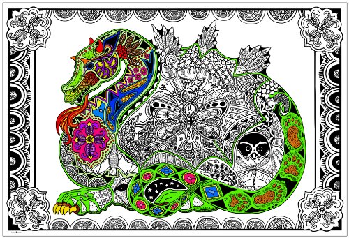 Stuff2Color Dragon - Giant 22 X 32.5 Inch Line Art Coloring Poster (Great for Family Time, Adults, Kids, Classrooms, Care Facilities and Group Activities)