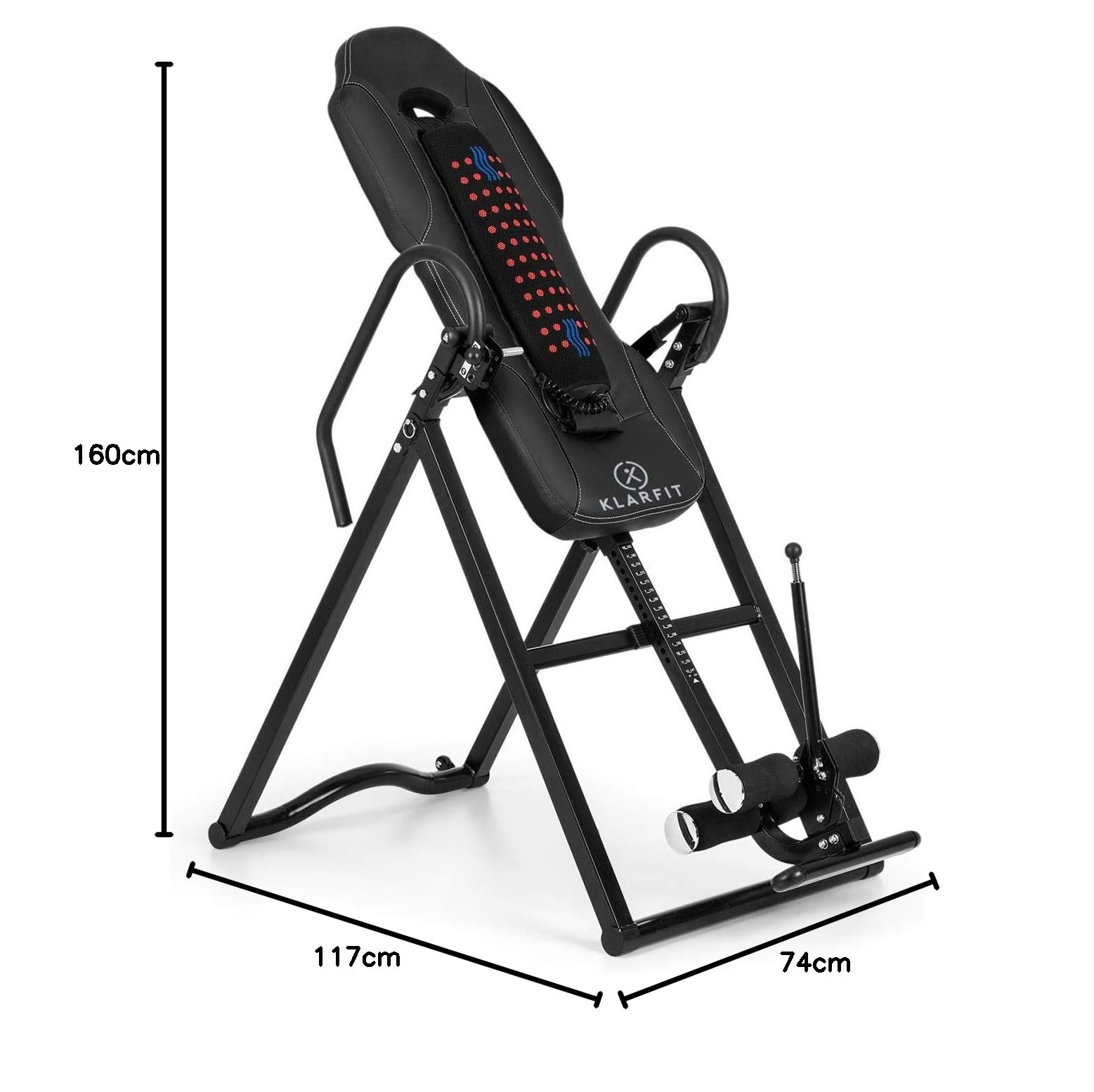 Klarfit Ease Delux - Table d'inversion, Banc d'inversion Max 136kg, Revêtement pour Massage Dorsal avec Fonction chauffante