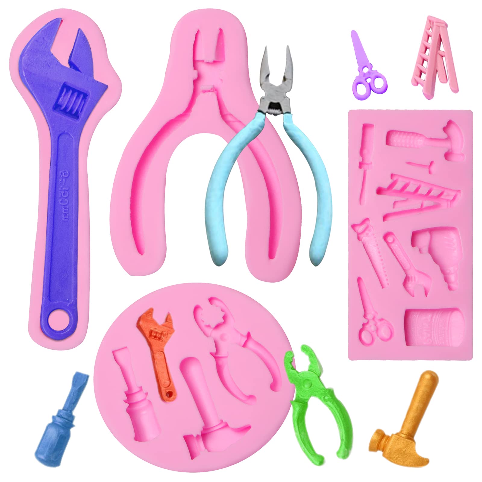 Silikon Handwerkzeuge, Fondant-Silikonformen, Konstruktionsschlüssel, Schokoladenformen, Hardware-Hammer, Küchen-Backformen für Kuchendekoration, Cupcake-Topper, Süßigkeiten, Rosa