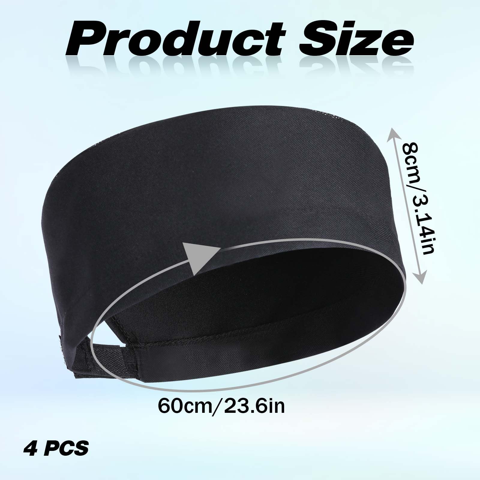 KALIONE Lot de 4 chapeaux de chef unisexes pour homme, bonnets à sushi à dessus plat pour adulte, bonnets de cuisine réglables avec dessus en maille respirante (noir), Noir