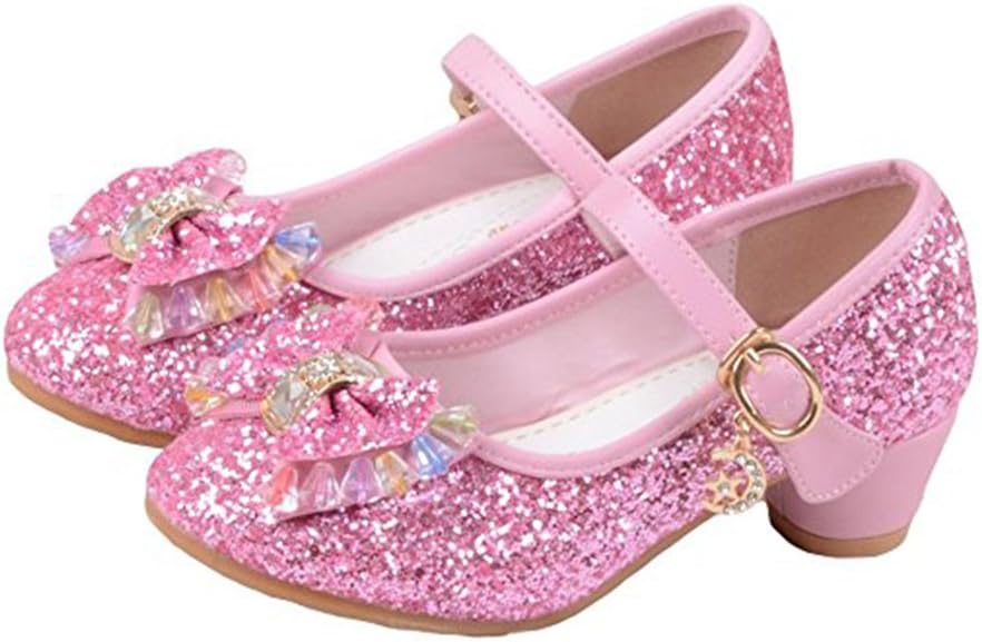 YING LAN Girl's Princess Cosplay Performance Shoes Sequins Wedding Party Dress Shoes Low Heeled Mary Jane