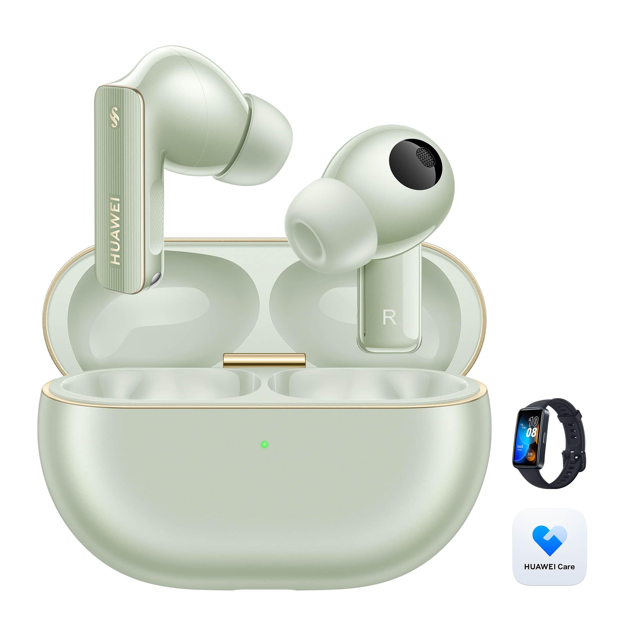 HUAWEI FreeBuds Pro 4 Earbuds, Answer/reject calls hands-free，Dual-driver True Sound，Intelligent Dynamic ANC，Head Motion Controls，iOS&Android，AI call-noise-cancellation，Band 8 Black，HUAWEI Care+，Green