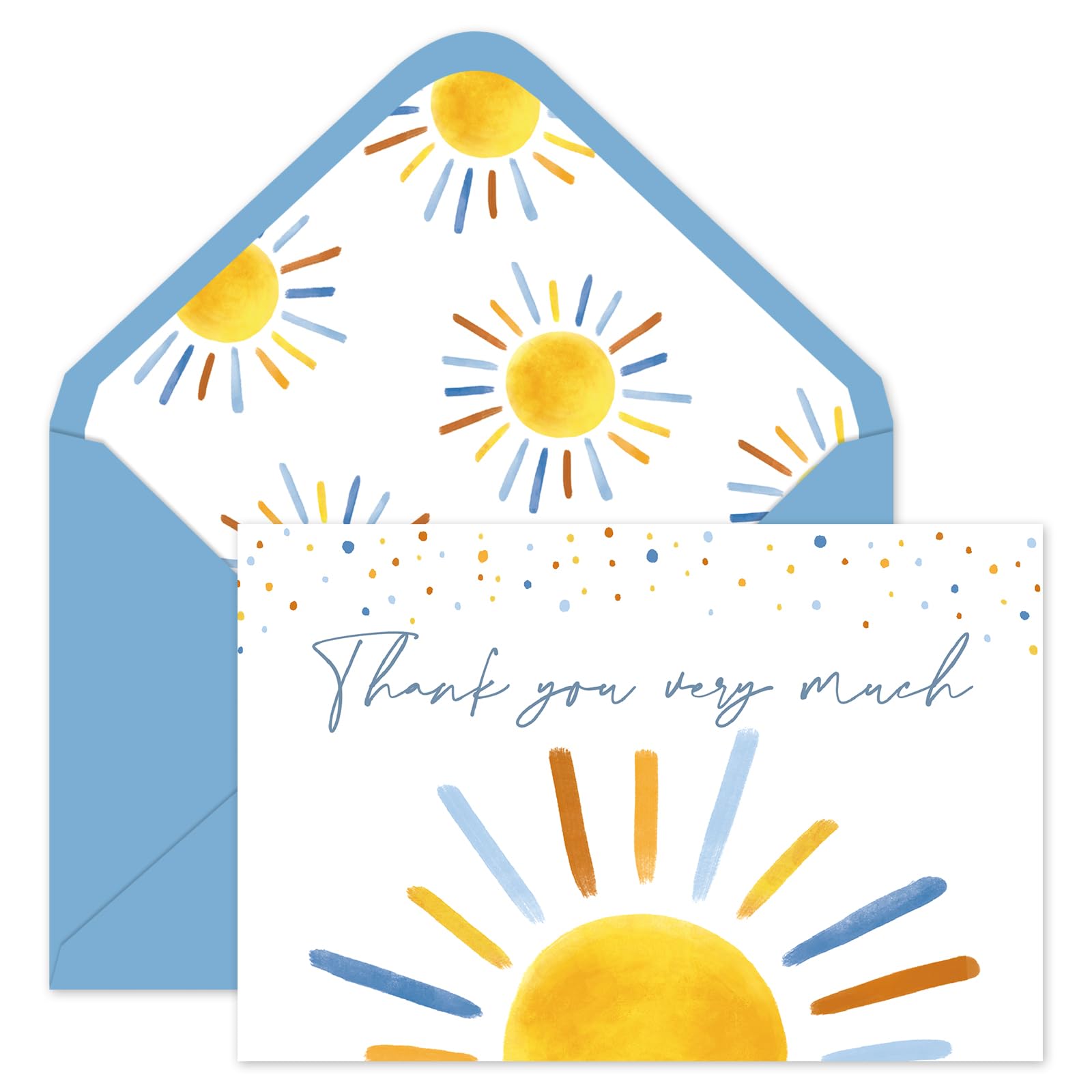Whaline 30 Packs Baby Shower Thank You Cards Boho Sun Greeting Cards Blue Sunshine Blank Note Card with Envelopes and Stickers for Birthday Holiday
