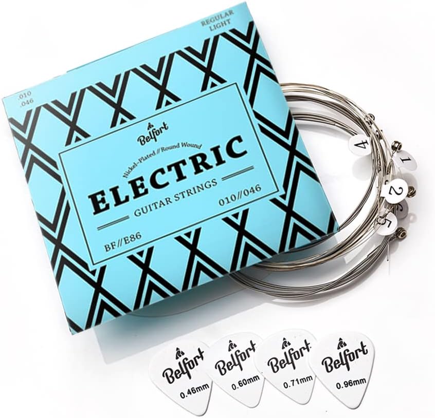 BELFORT® guitar strings electric guitar, strings for e guitar made of nickel-plated steel - Incl. 4 picks + extra high E-string